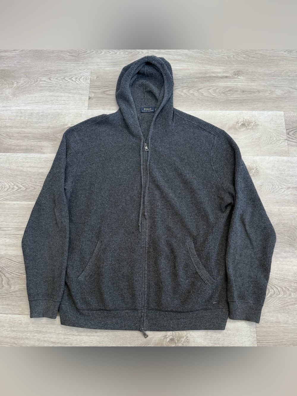 Polo Ralph Lauren Waffle Knit 100% Merino Wool Italian Yarn  Zip Hoodie Men XL
